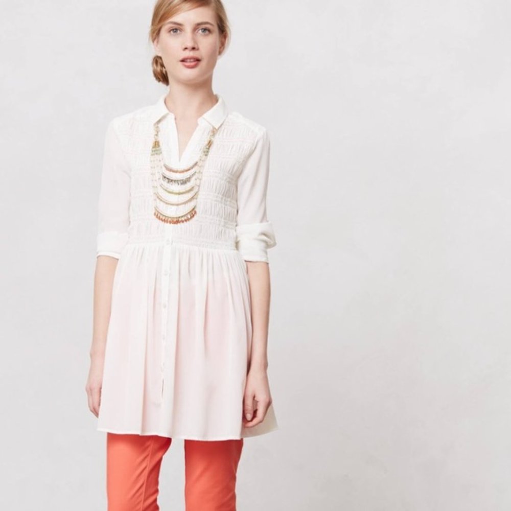 Anthropologie Vanessa Virginia Smocked Esme Tunic Top - NWOT